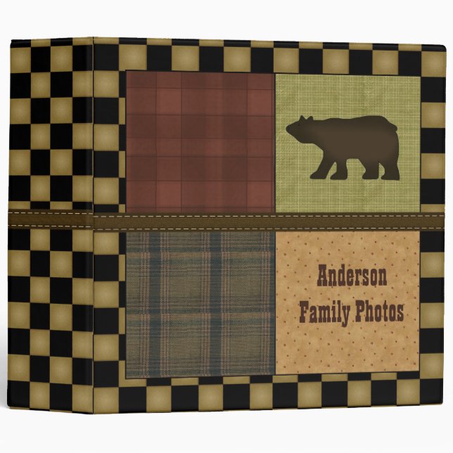 Rustic Lodge Look With Bear Customizable Family Binder (Front/Spine)