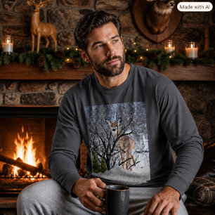 Rustic Lodge Wildlife in Winter Deer Collage Mens T-Shirt