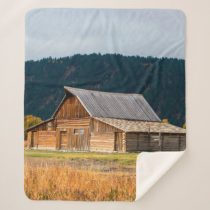 Rustic log barn in Grand Teton National Park, Wyom Sherpa Blanket