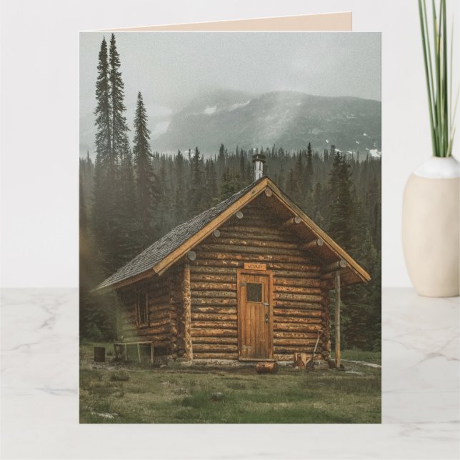 RUSTIC LOG CABIN BIRTHDAY GREETING CARD (Front)