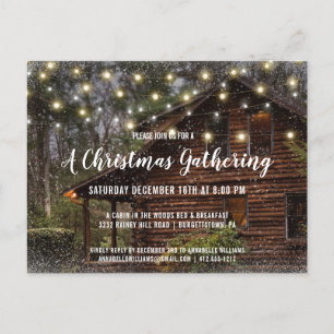 Rustic Log Cabin Christmas Party Invitation Postcard