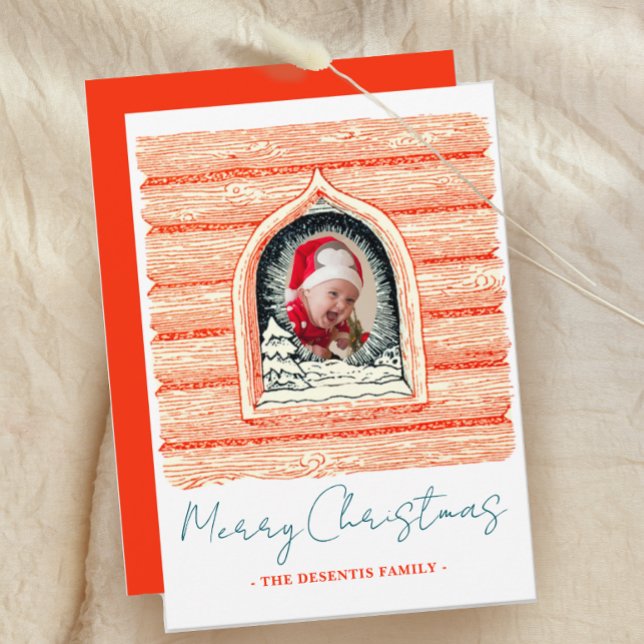 Rustic Log Cabin Christmas Photo Holiday Card (Creator Uploaded)