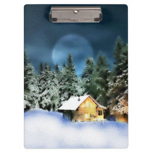 Rustic Log Cabin Full Moon Clipboard