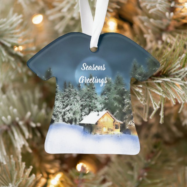 Rustic Log Cabin Full Moon Ornament (Tree)
