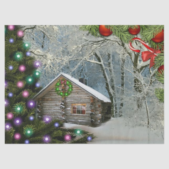 Rustic Log Cabin In The Wilderness Christmas Tissue Paper (Front)