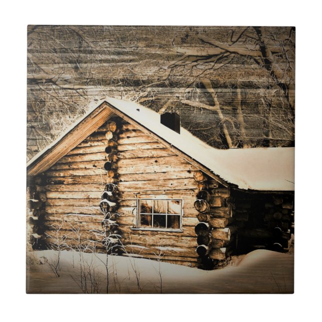 Rustic Log Cabin In The Wilderness Tile (Front)