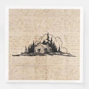 Rustic Log Cabin Nature Forest Art Vintage Script Napkin