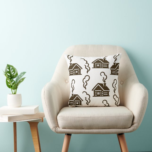 Rustic Log Cabin Pattern Pillow - Cozy Mountain Re (Chair)