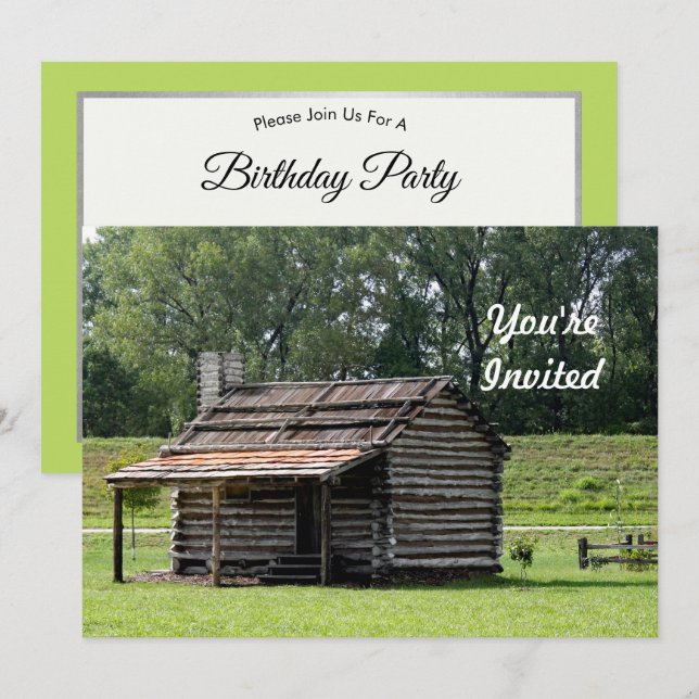 Rustic Log Cabin Photo Birthday Invitation (Front/Back)