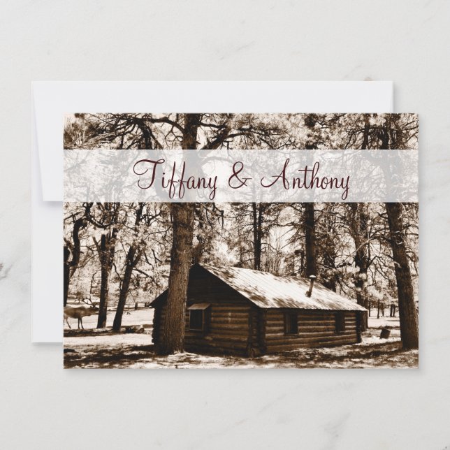 Rustic Log Cabin Pine Trees Wedding Invitations (Front)