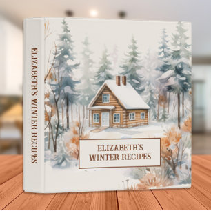 Rustic Log Cabin Snow Winter Recipes Cookbook Binder