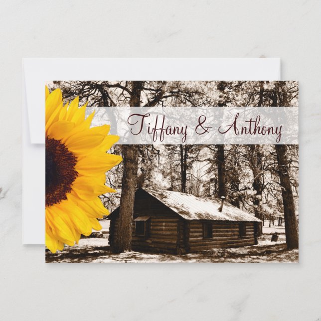 Rustic Log Cabin Sunflower Wedding Invitations (Front)
