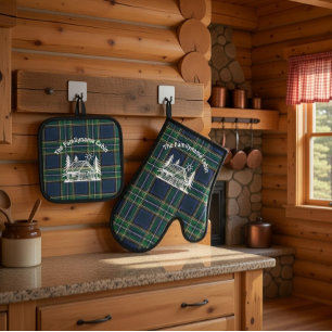 Rustic Log Cabin Tartan Oven Mitt & Pot Holder Set