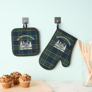 Rustic Log Cabin Tartan Oven Mitt & Pot Holder Set