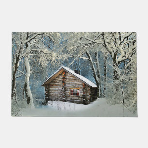 Rustic Log Cabin Winter Magic Doormat