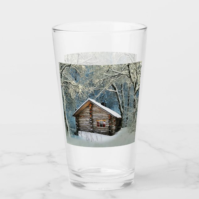 Rustic Log Cabin Winter Magic Glass (Front)