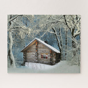 Rustic Log Cabin Winter Magic Jigsaw Puzzle