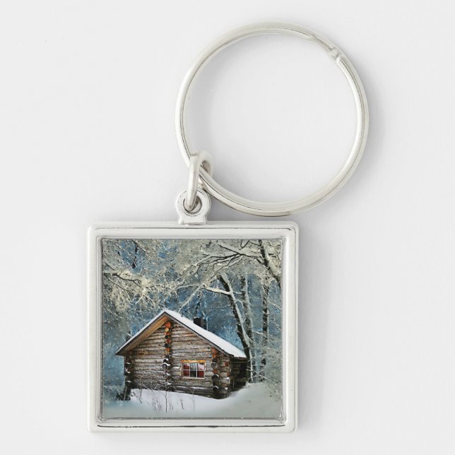 Rustic Log Cabin Winter Magic Keychain (Front)