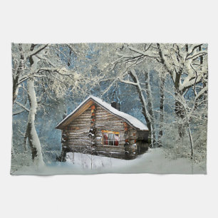 Rustic Log Cabin Winter Magic Kitchen Towel