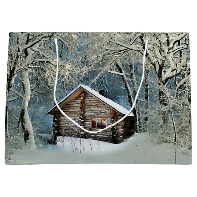 Rustic Log Cabin Winter Magic Large Gift Bag (Front)