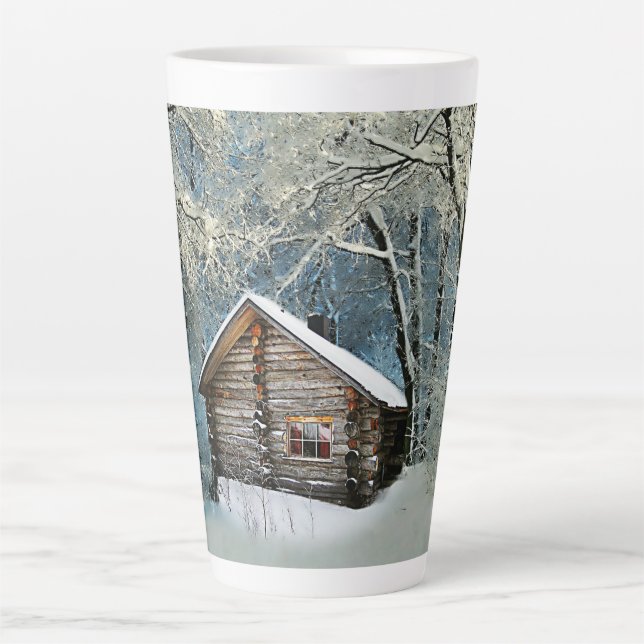 Rustic Log Cabin Winter Magic Latte Mug (Front)