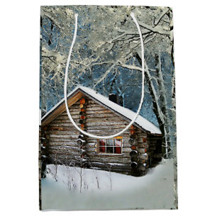 Rustic Log Cabin Winter Magic Medium Gift Bag