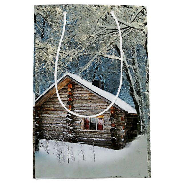 Rustic Log Cabin Winter Magic Medium Gift Bag (Front)
