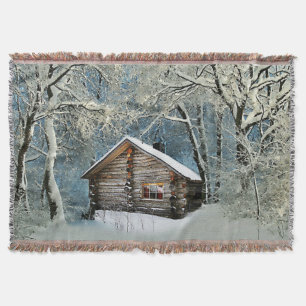 Rustic Log Cabin Winter Magic Throw Blanket