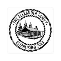 Rustic Log Cabin Winter Snow Family Name Date Estd