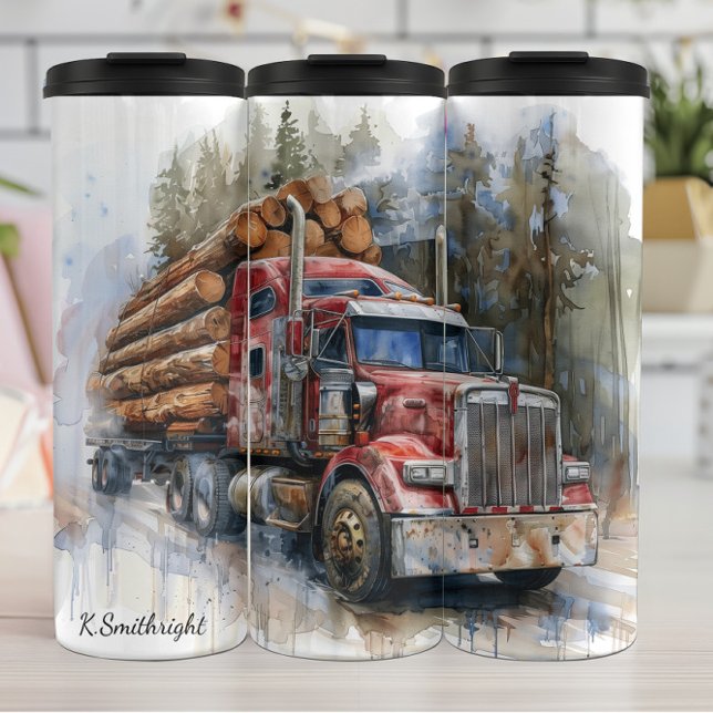 Rustic Log Truck Watercolor Forest Thermal Tumbler (Creator Uploaded)