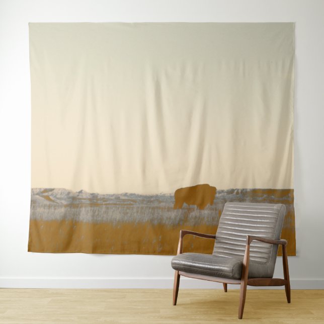 Rustic Lone Buffalo Photo From The Badlands Tapestry (In Situ (Horizontal))