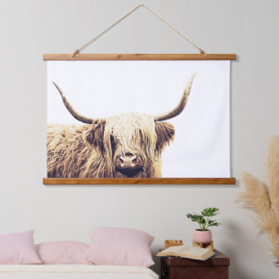 Rustic Longhorn Highland Cow Hanging Tapestry