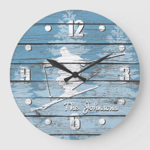Rustic Look Downhill Ski Your Text Large Clock