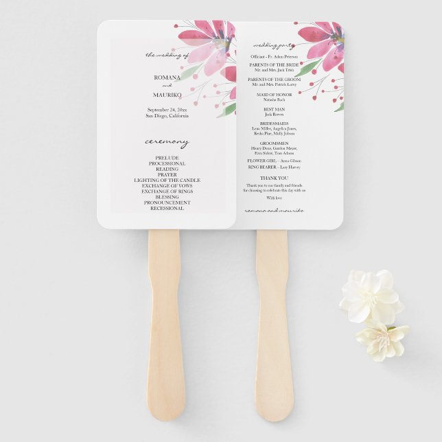 Rustic Lotus Watercolor Hand-painted Program Hand Fan (Front and Back)