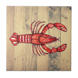 Rustic Louisiana Cajun Crawfish & Faux Wood Planks Tile
