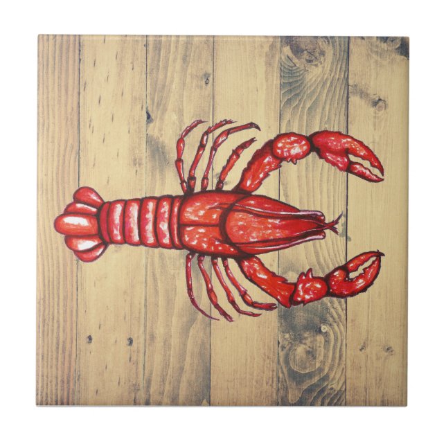 Rustic Louisiana Cajun Crawfish & Faux Wood Planks Tile (Front)