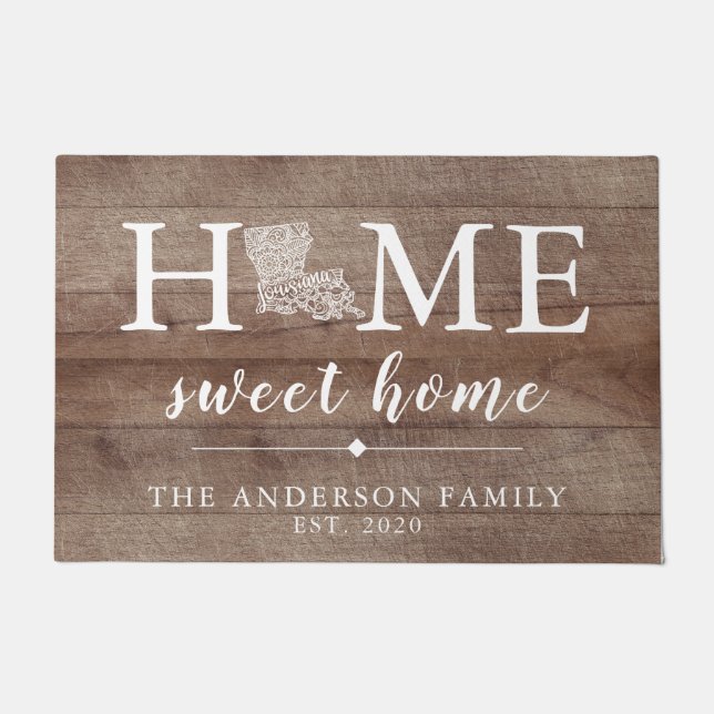 Rustic LOUISIANA Personalized State Doormat (Front)