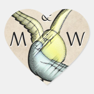Rustic Love Birds (Monogram Heart-shaped Stickers) Heart Sticker