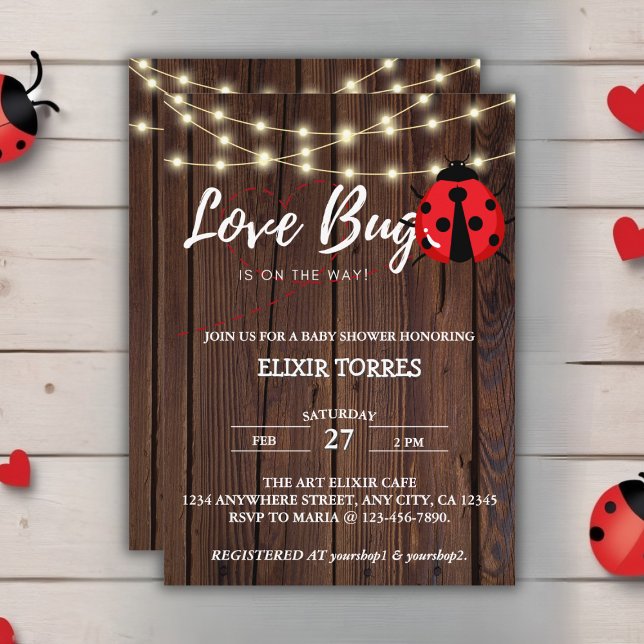 Rustic Love Bug Baby Shower Invitation (Creator Uploaded)