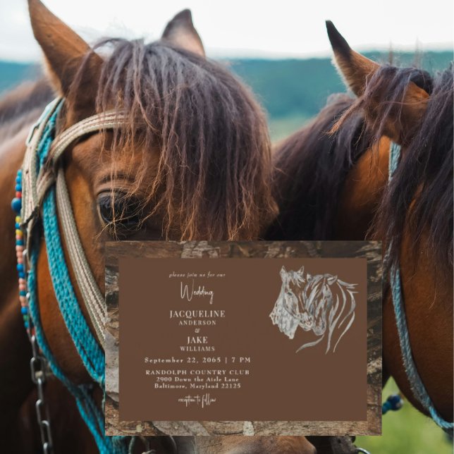 Rustic Love Horses Nuzzling Wood Wedding Invitation (Creator Uploaded)