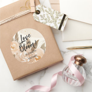 Rustic Love in Bloom Peach Floral Classic Round Sticker