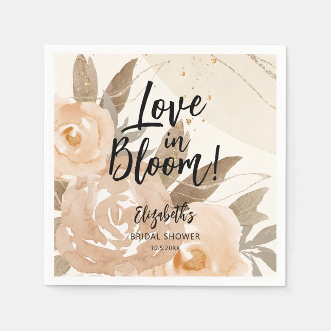 Rustic Love in Bloom Peach Floral Napkin (Front)