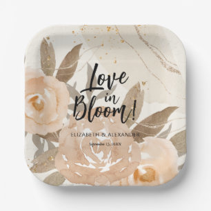 Rustic Love in Bloom Peach Flowers Paper Plate