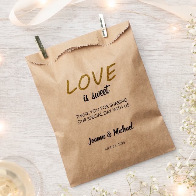 Rustic love is Sweet gold script Thank You wedding Favour Bag (Clipped)