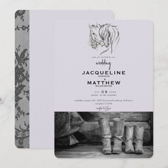 Rustic Love & Lace Lavender Wedding Invitation (Front/Back)