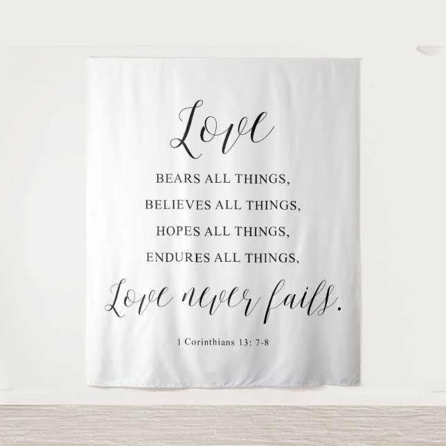 Rustic “Love Never Fails” Wedding  Backdrop Tapestry (Front)