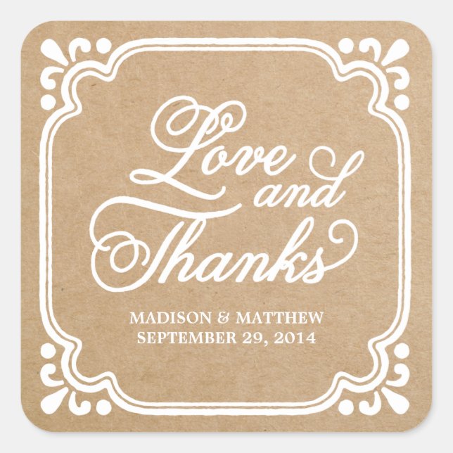 Rustic Love & Thanks | Wedding Favour Labels (Front)