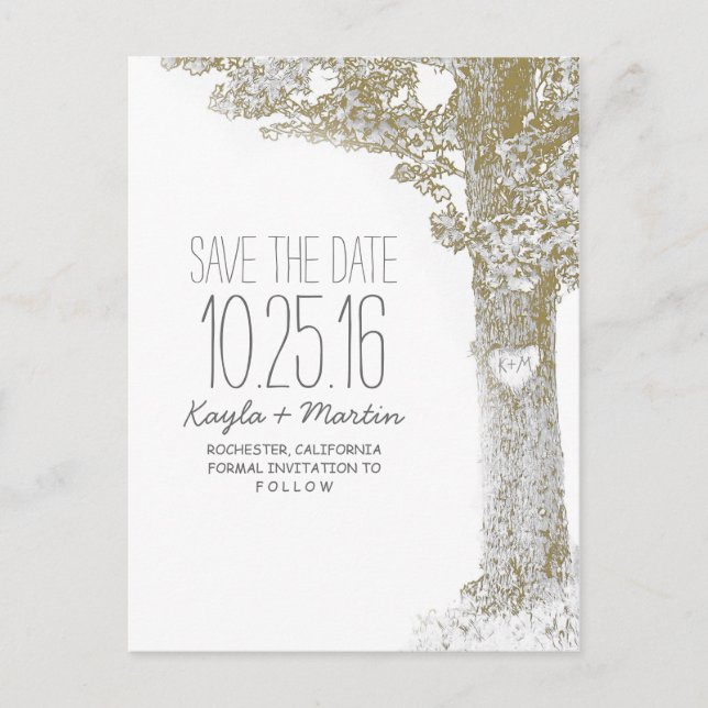 Rustic love tree country save the date postcards (Front)