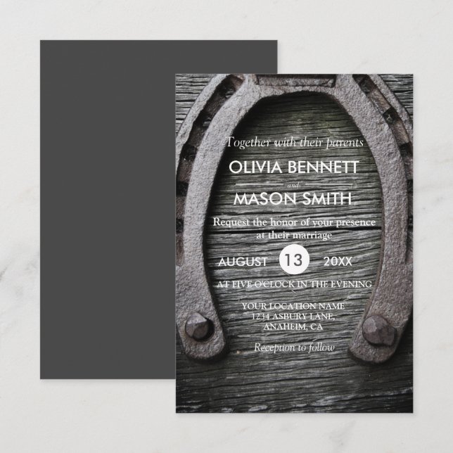 Rustic Lucky Charm Horseshoe Wedding Card (Front/Back)