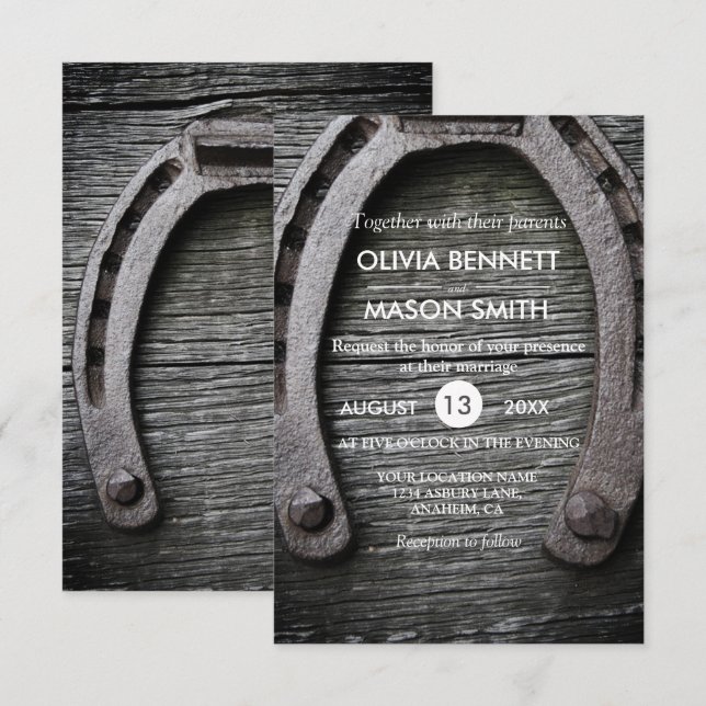 Rustic Lucky Charm Horseshoe Wedding Card (Front/Back)